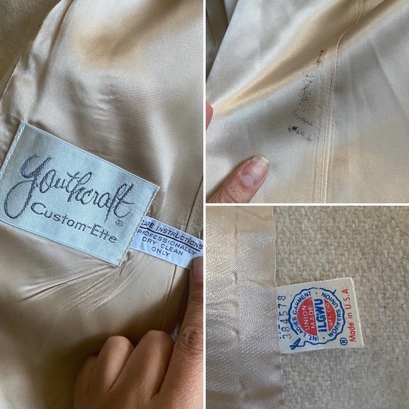 vintage 70s Beige RABBIT FUR Collar COAT Large wool winter coat real rabbit fur - Picture 10 of 10